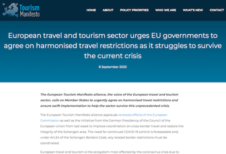 European Tourism Manifesto statement on harmonised travel restrictions